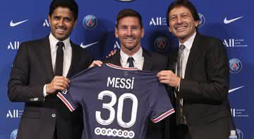 Presidente do PSG, Messi e Leonardo - Getty Images
