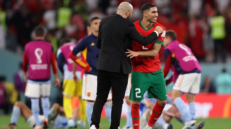 Hakimi, craque do PSG, recebeu o apoio de Regragui antes da partida entre Marrocos x Brasil - GettyImages