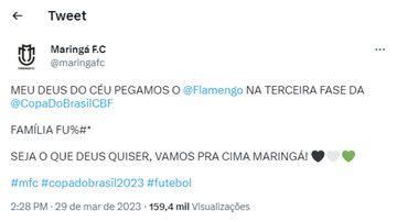 Rival do Flamengo na Copa do Brasil tem reação inusitada na web - Reprodução / Twitter