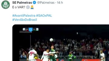 O Palmeiras não falou com a imprensa após a derrota na Copa do Brasil durante a noite da última quarta-feira, 5 - Reprodução / Twitter