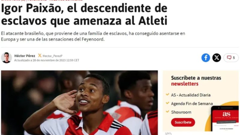 Jornal espanhol chama brasileiro com termo racista - Reprodução