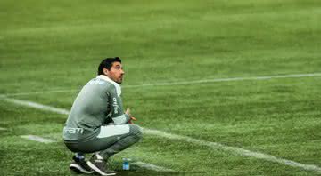 Abel Ferreira agachado durante partida pelo Palmeiras - Getty Images