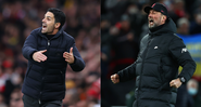 Mikel Arteta (técnico do Arsenal) e Jurgen Klopp (técnico do Liverpool) - Getty Images