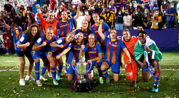 Jogadoras do Barcelona comemorando o título da Copa da Rainha diante do Levante - GettyImages