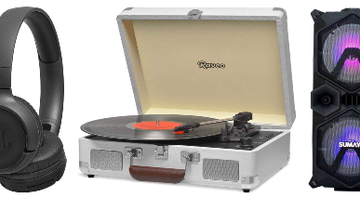 Fones de ouvido, toca-discos e caixas de som para quem ama música - Reprodução/Amazon