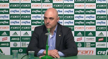 Maurício Galiotte, presidente do Palmeiras durante entrevista coletiva - Transmissão TV Palmeiras