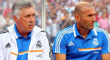 Ancelotti treinou Zidane na Juventus e o francês foi assistente técnico do italiano no Real Madrid - Getty Images