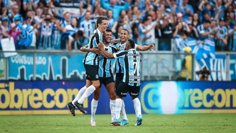 Grêmio comemorando o gol em campo - Lucas Uebel/Grêmio FBPA/Flickr