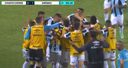 Jogadores do Grêmio comemorando o gol diante da Chapecoense pelo Brasileirão - Transmissão Premiere