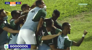 Jogadores do Guarani comemorando o gol diante do São Paulo pelo Paulistão - Transmissão Premiere