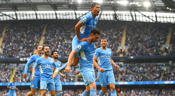 Jogadores do Manchester City comemorando o gol diante do Norwich pela Premier League - GettyImages