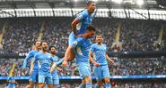 Jogadores do Manchester City comemorando o gol diante do Norwich pela Premier League - GettyImages