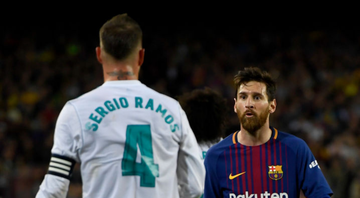 Sergio Ramos e Messi antes de jogarem juntos pelo PSG, defendendo Real Madrid e Barcelona - GettyImages