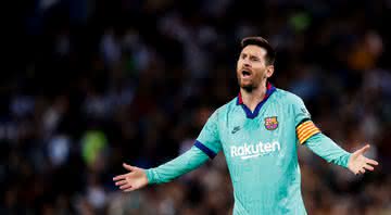 Messi, jogador do Barcelona reclamando em campo - GettyImages