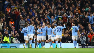 Jogadores do Manchester City comemorando gol em goleada no Copenhagen - Michael Steele / Getty Images