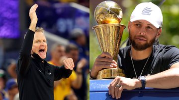 Steve Kerr e Stephen Curry, do Warriors, na NBA - Getty Images