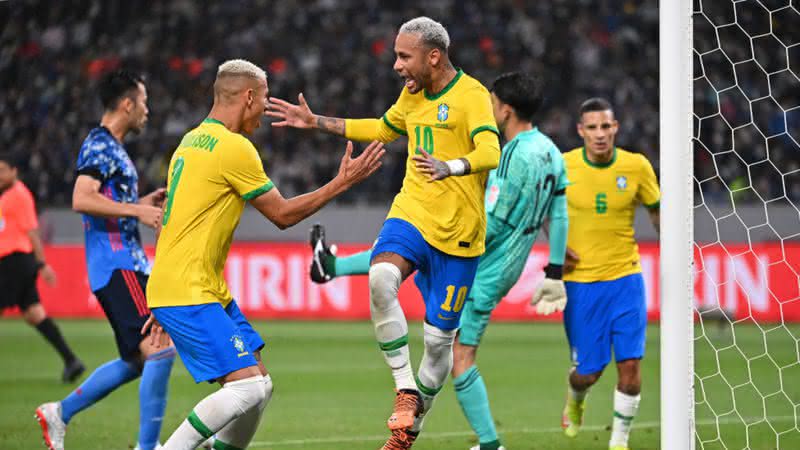 Neymar comemorando o gol diante do Japão no amistoso - GettyImages