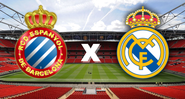 Emblemas de Espanyol e Real Madrid - Getty Images / Divulgação