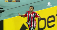 Jogador do São Paulo comemorando o gol diante do Sporting Cristal na Libertadores - Transmissão Conmebol TV