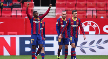 Dembélé comemorando o gol feito pelo Barcelona no Sevilla pela La Liga - GettyImages