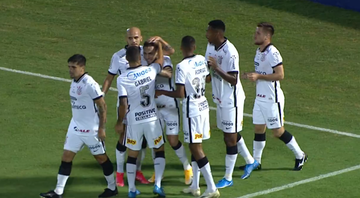 Jogadores do Corinthians comemorando o gol pelo Campeonato Paulista - Transmissão Premiere