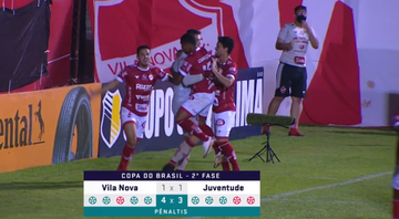 Jogadores do Vila Nova comemorando a classificação para a próxima fase da Copa do Brasil - Transmissão Premiere