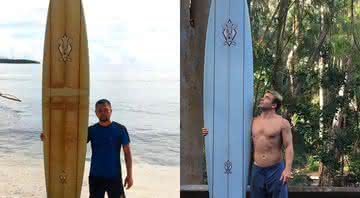 Doug Falter divulgou um montagem de como era a prancha e como Giovanne (à esquerda) encontrou - Reprodução/Instagram
