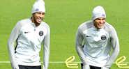 Neymar e Thiago Silva sorrindo durante treino pelo PSG - GettyImages