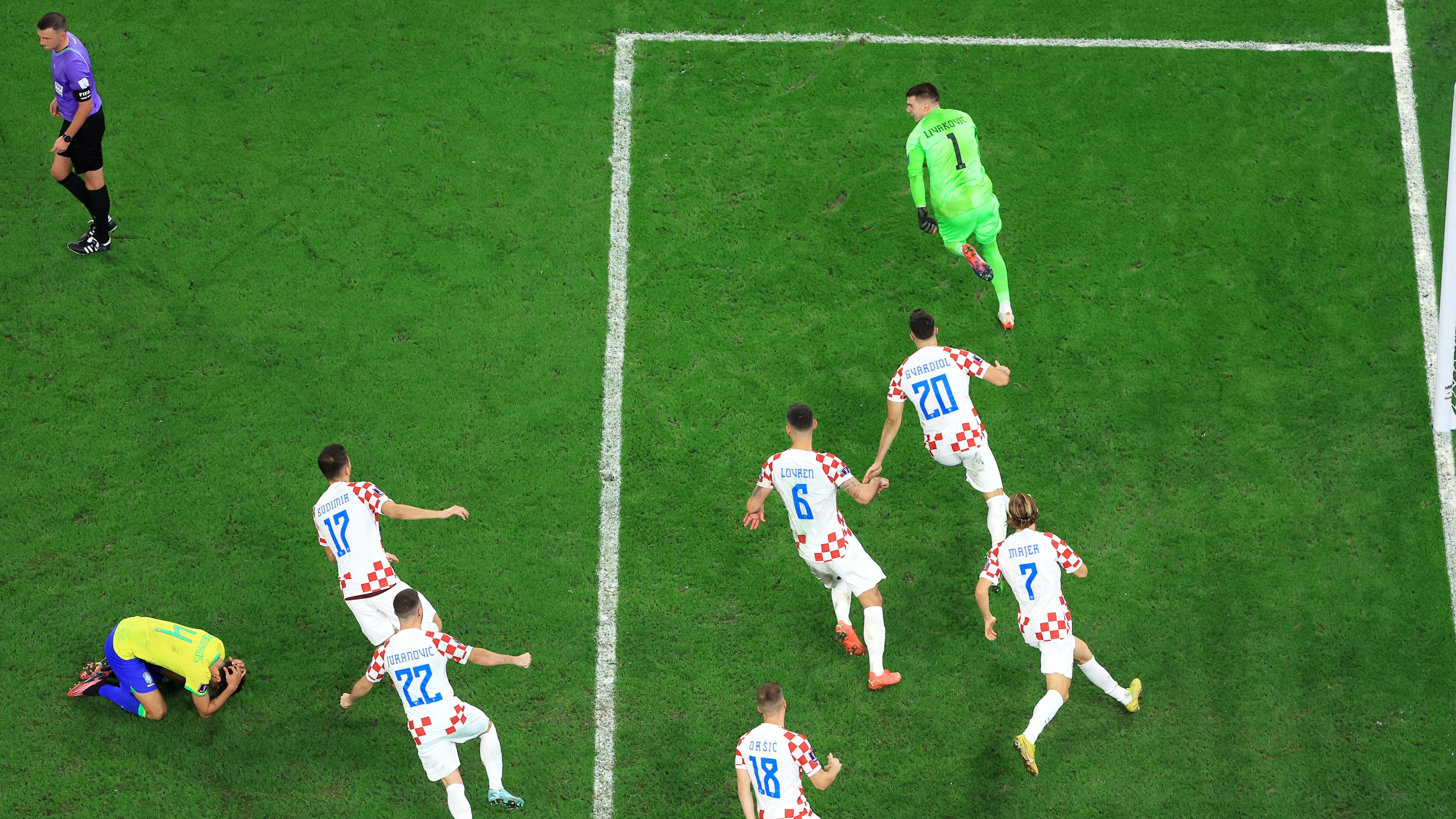 Croatas comemorando a classificação diante do Brasil (Crédito: Getty Images)