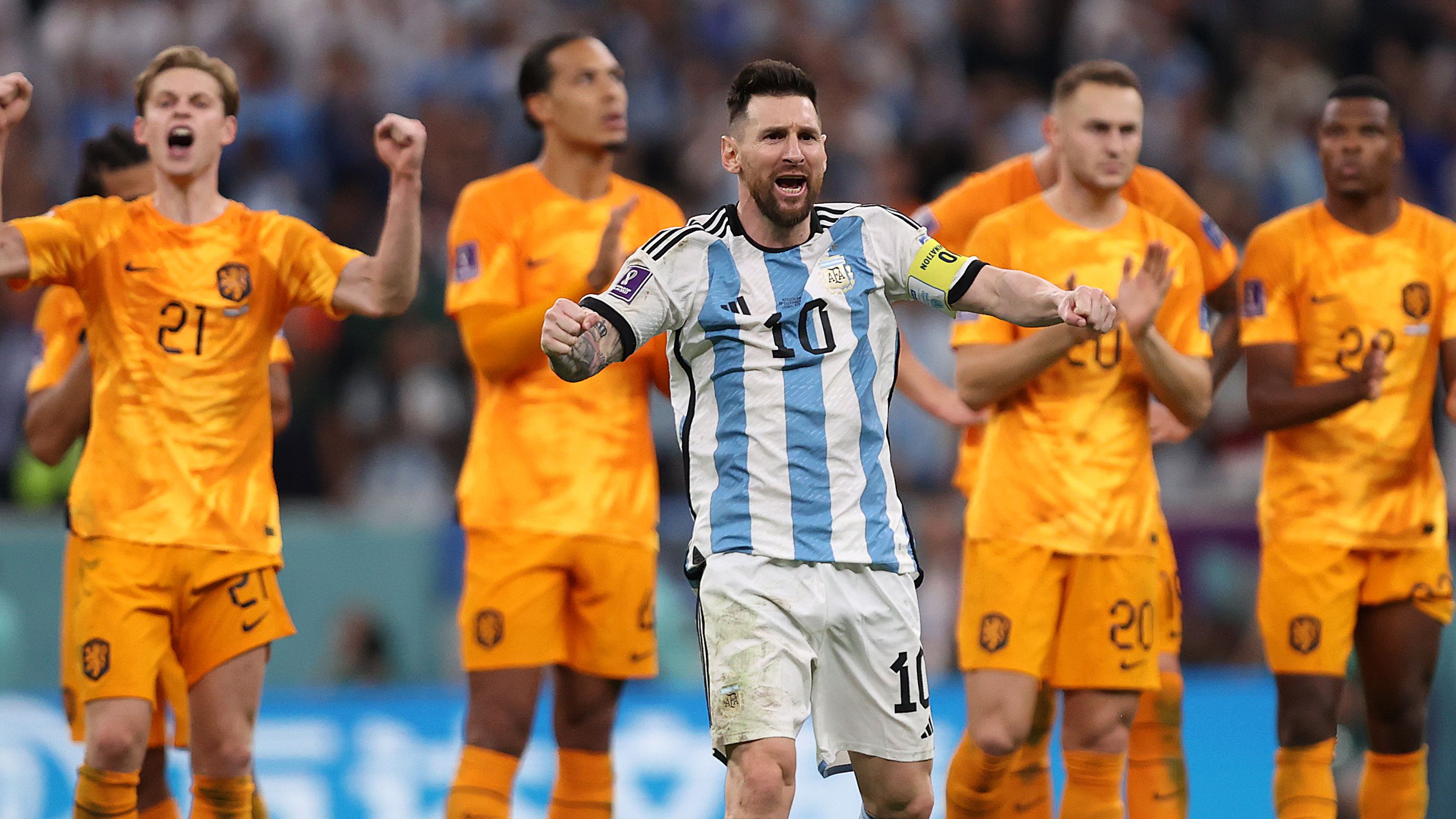 Messi comemorando na partida contra a Holanda (Crédito: Getty Images)