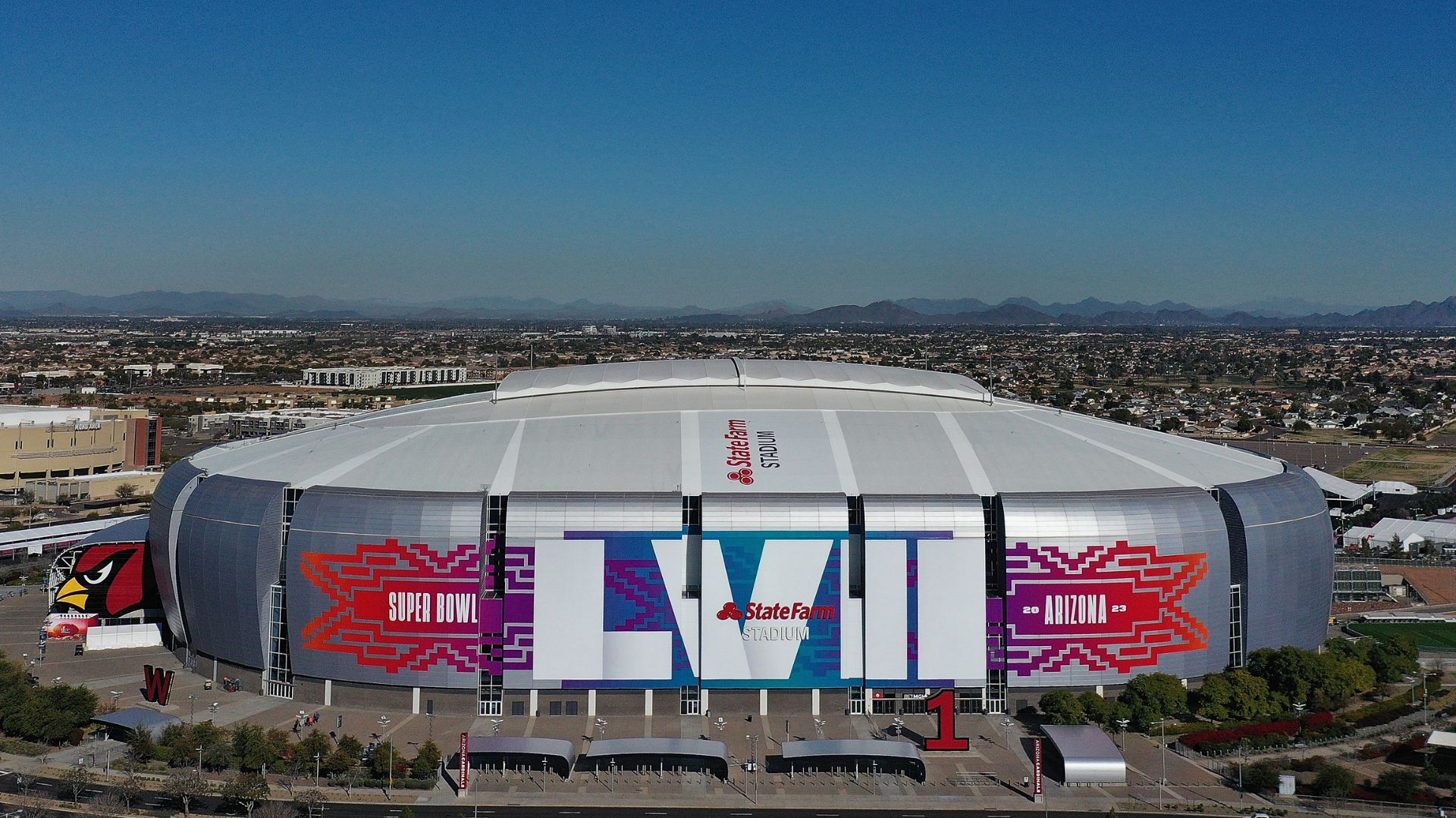 Imagem do estádio pronto para o Super Bowl LVII