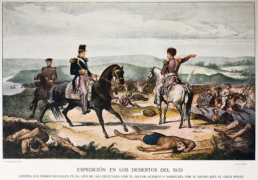 Juan Manuel Rosas (montado no cavalo negro) liderando a guerra contra os indígenas, 1833 (Crédito: Domínio Público)