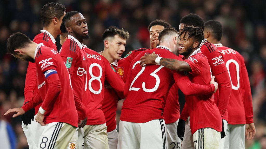 Manchester United comemorando classificação para a final da Carabao Cup (Crédito: Getty Images)