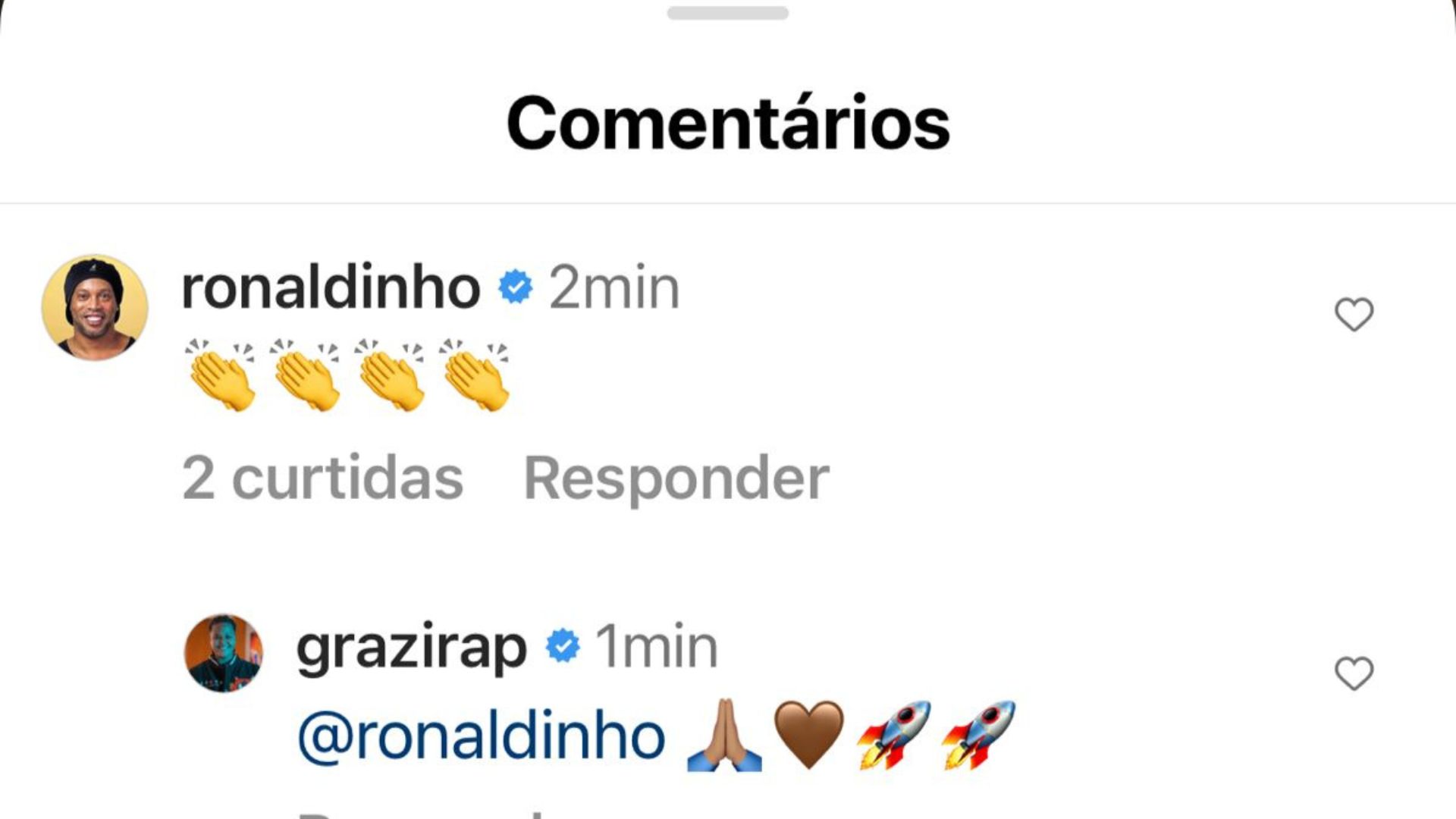 Interação entre Ronaldinho Gaúcho e Grazi (Crédito: Reprodução / Instagram