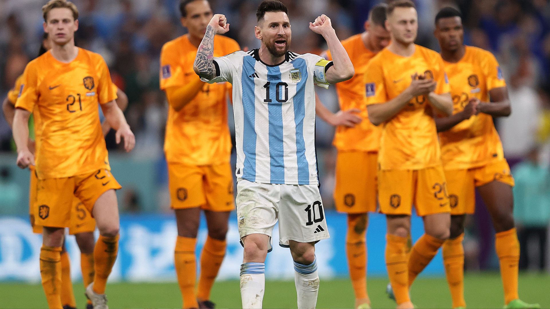 Messi comemorando contra a Holanda