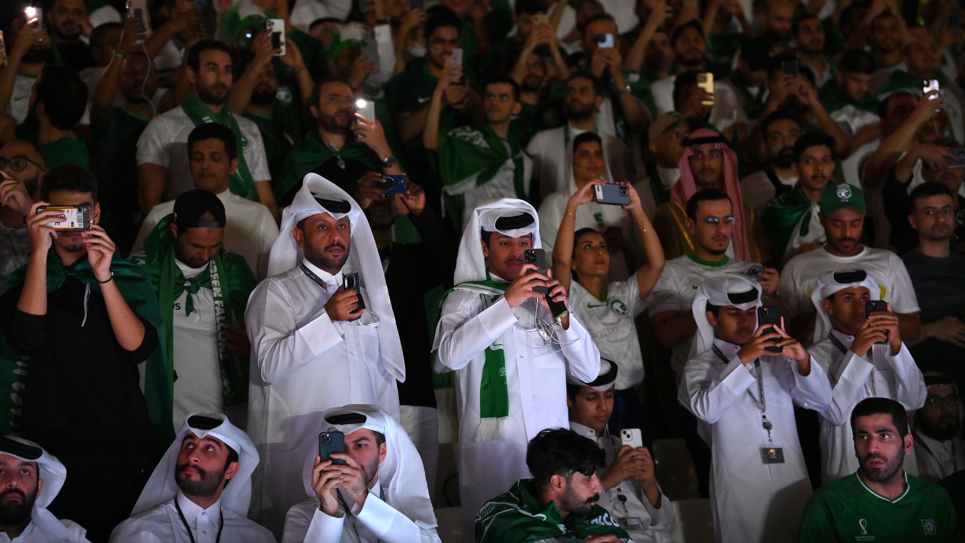 Torcida da Arábia Saudita durante a Copa do Mundo de 2022 (Crédito: Getty Images)