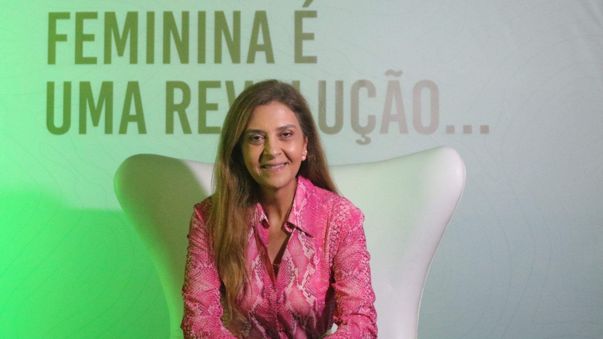 Leila Pereira, presidente do Palmeiras, em evento comemorativo do Dia Internacional das Mulheres (Crédito: Eduarda Stephanie / Palmeiras)