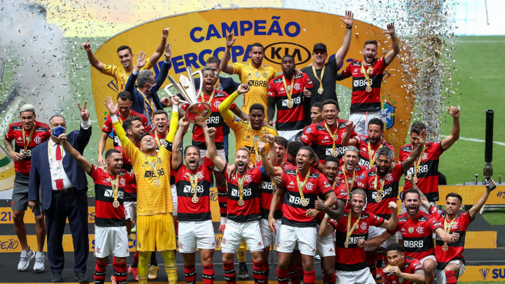 Flamengo comemorando o título da Supercopa do Brasil