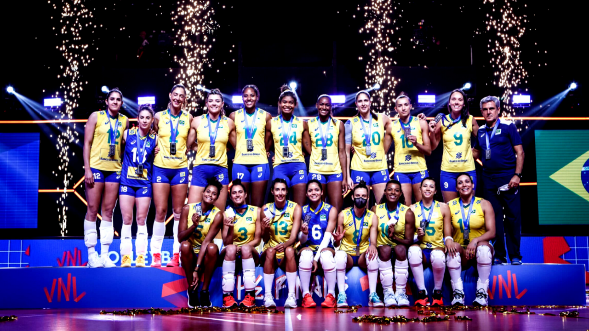 Jogadoras de vôlei da Seleção Brasileira Feminina na Liga das Nações de Vôlei