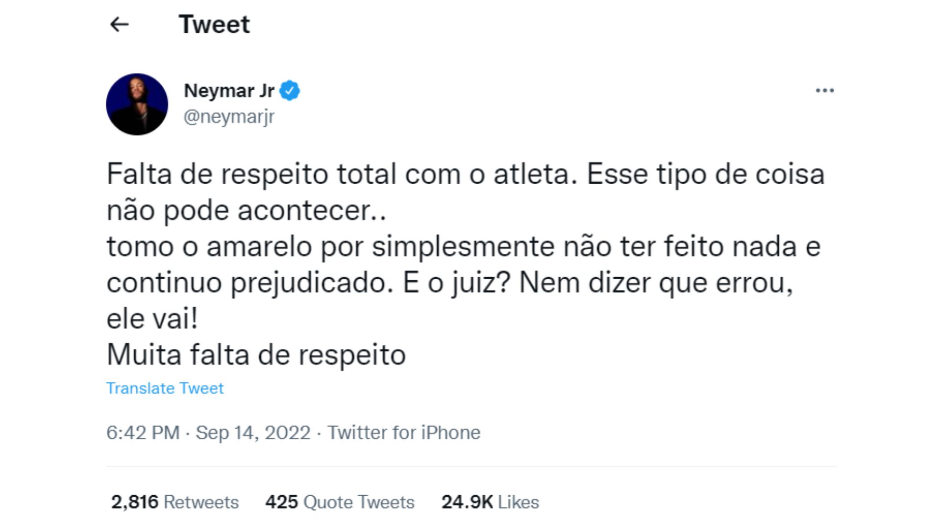 Neymar fala sobre decisão do árbitro