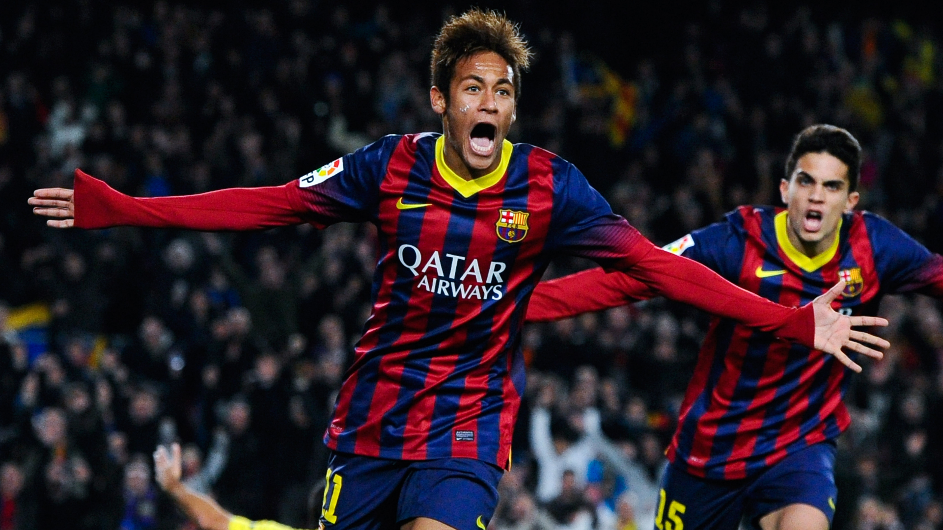 Neymar comemorando gol pelo Barcelona