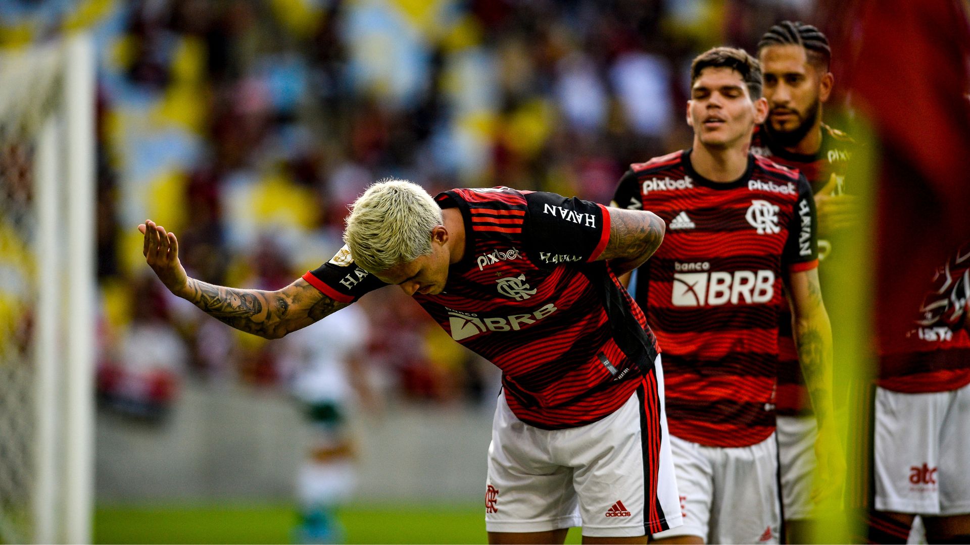 Pedro comemorando o gol da vitória na última partida contra o Goiás