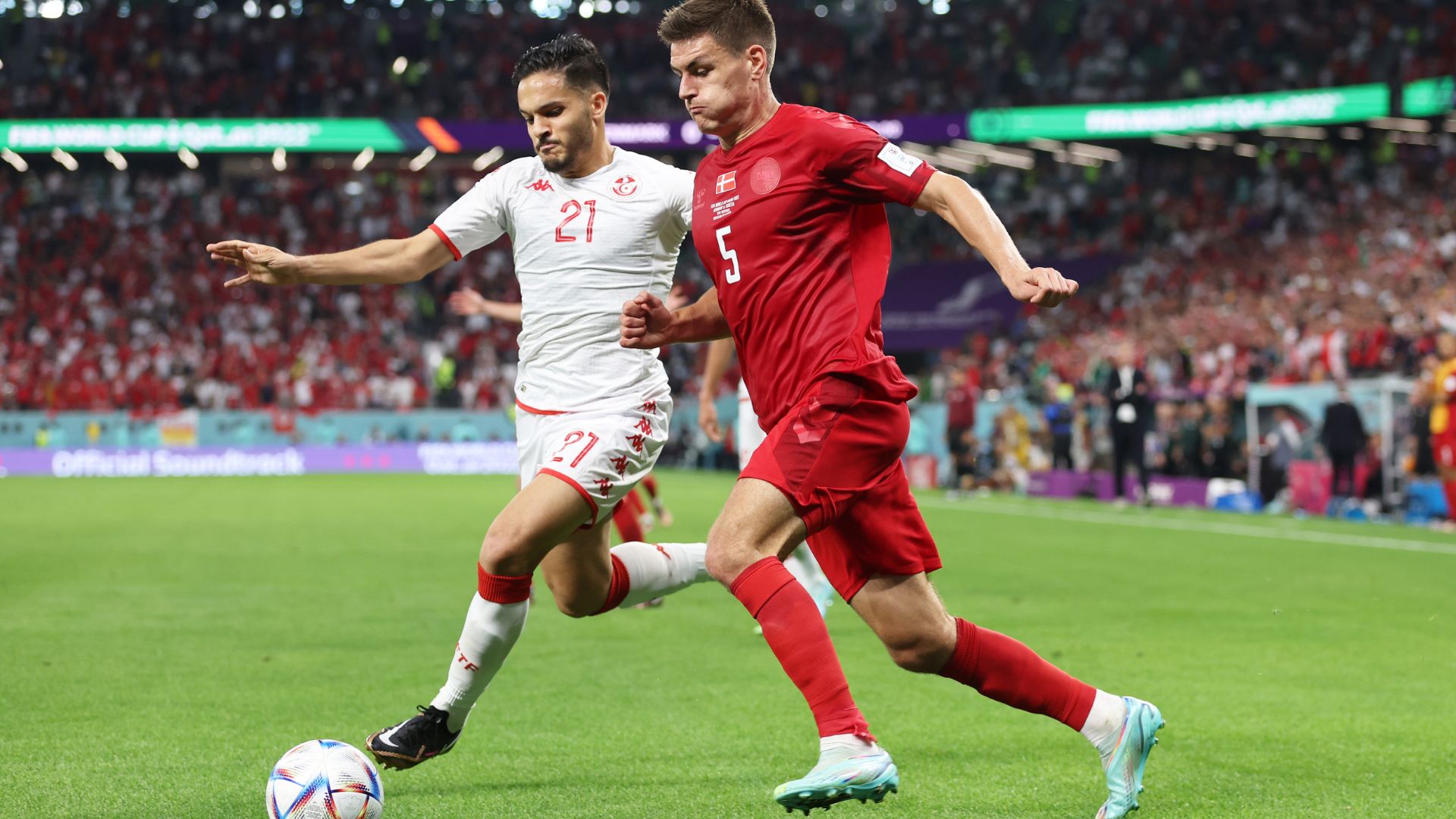 Jogo da Dinamarca contra a Tunísia na Copa do Mundo 2022